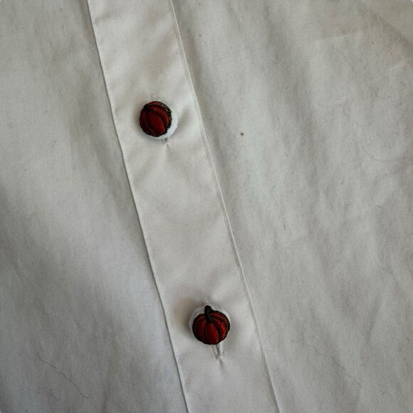Vintage white button down with autumn embroidered trim Pumpkin Buttons Small‎ - Picture 3 of 16